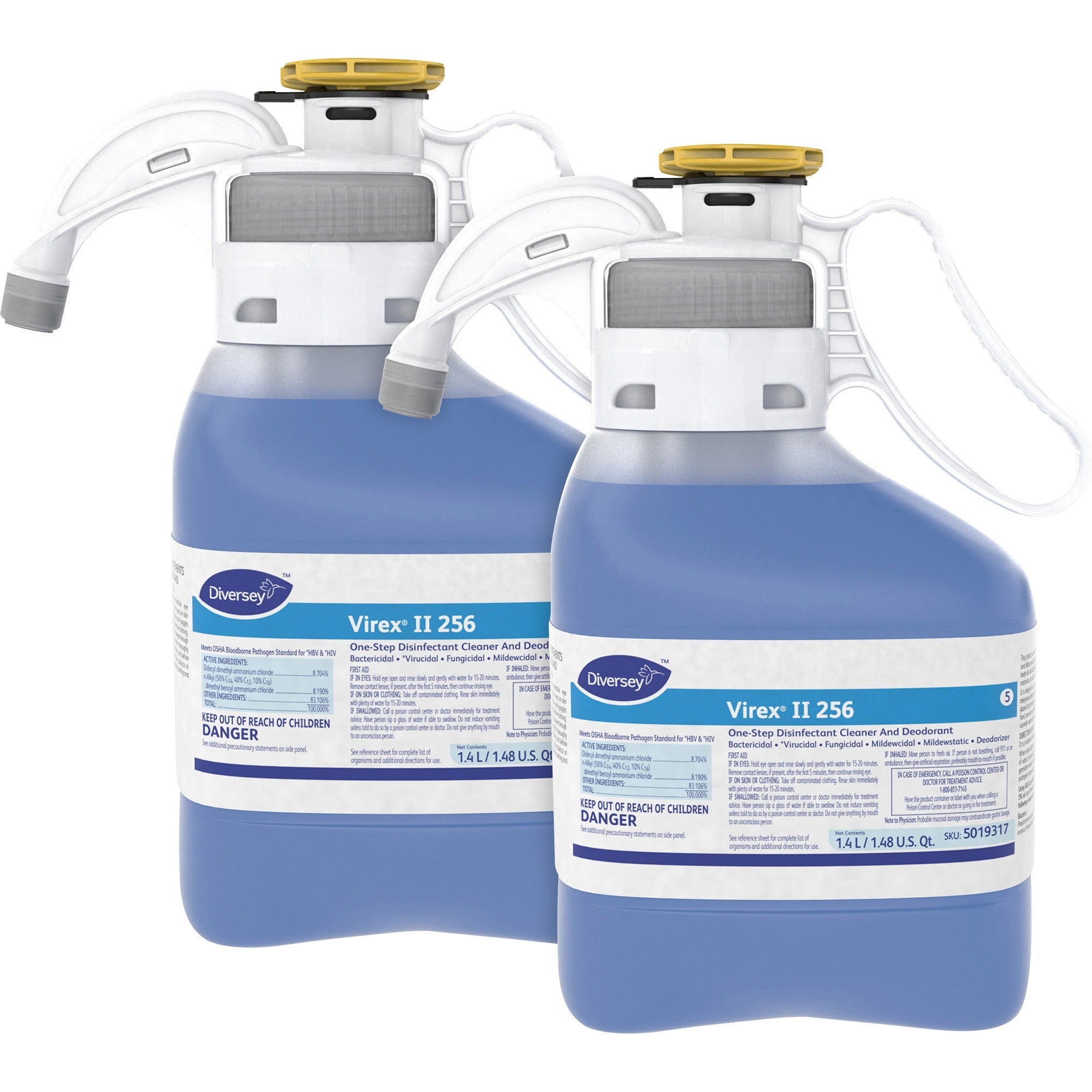 Virex II 256 Diversey Virex II 1-Step Disinfectant Cleaner - Concentrate - 47.3 fl oz (1.5 quart) - Minty Scent - 2 / Carton - Deodorant, Disinfectant, Antibacterial, Rinse-free - Blue