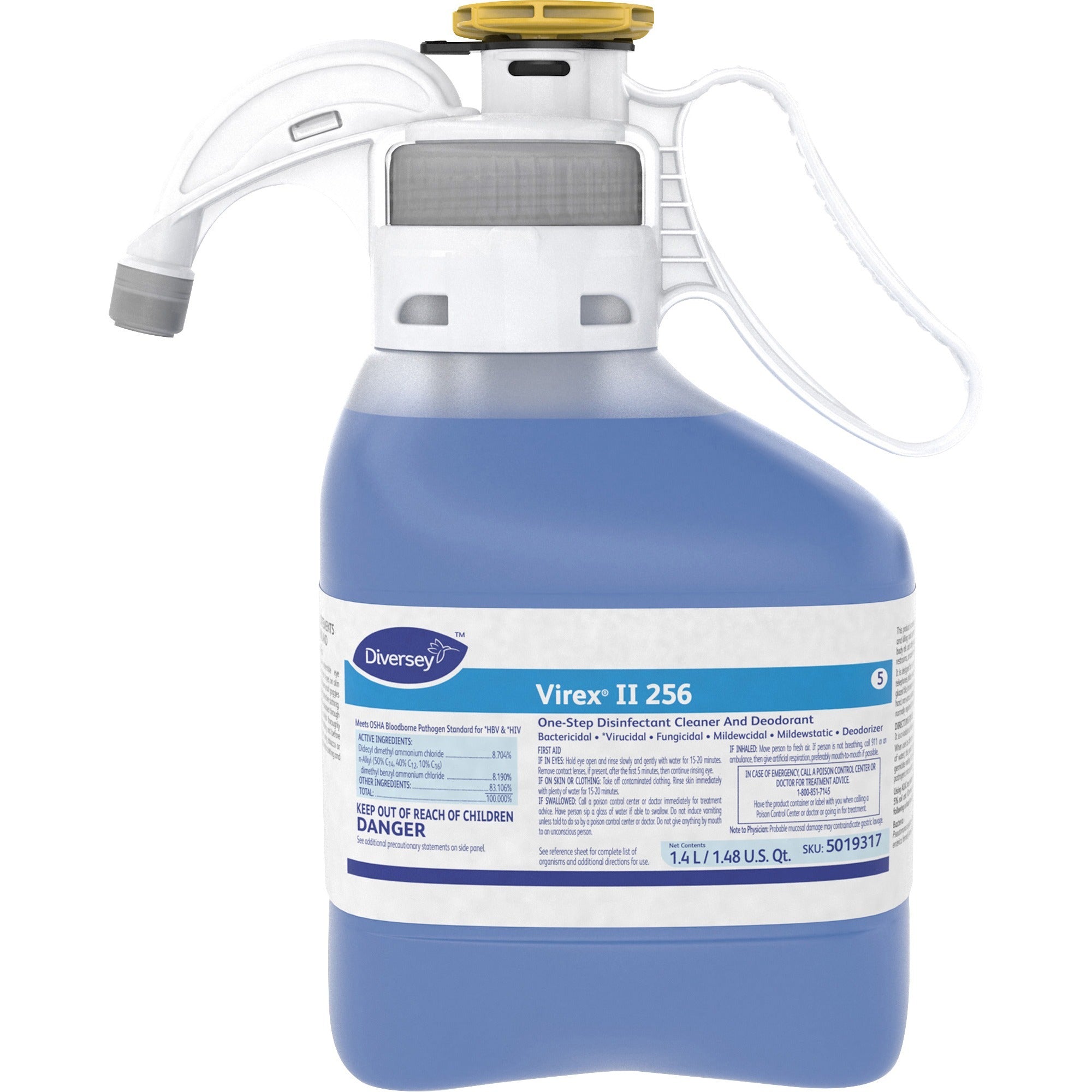 virex-ii-256-diversey-virex-ii-1-step-disinfectant-cleaner-concentrate-473-fl-oz-15-quart-minty-scent-2-carton-deodorant-disinfectant-antibacterial-rinse-free-blue_dvo5019317ct - 2