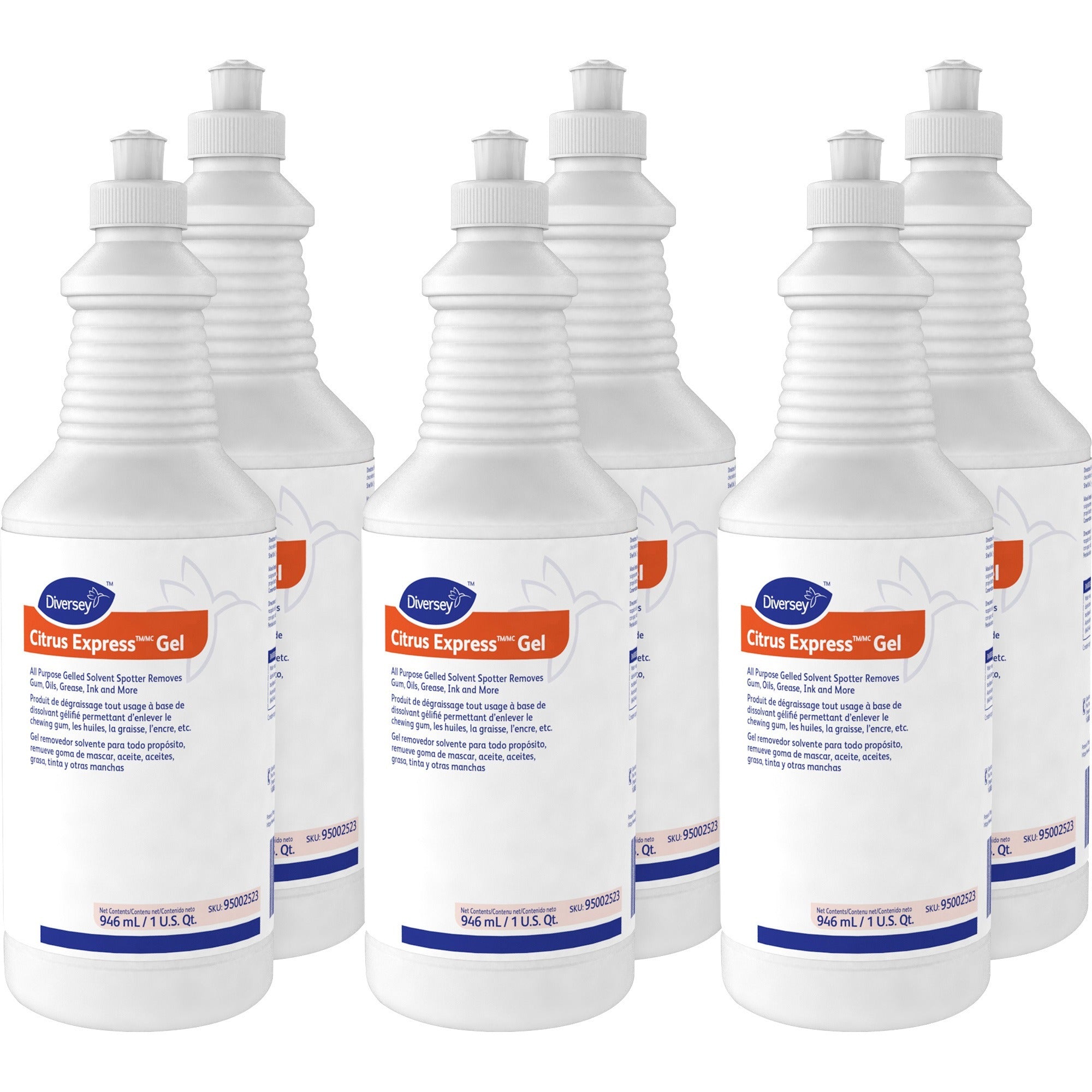 Diversey Citrus Express Gel Solvent Spotter - 32 fl oz (1 quart) - Citrus Scent - 6 / Carton - Pleasant Scent - White
