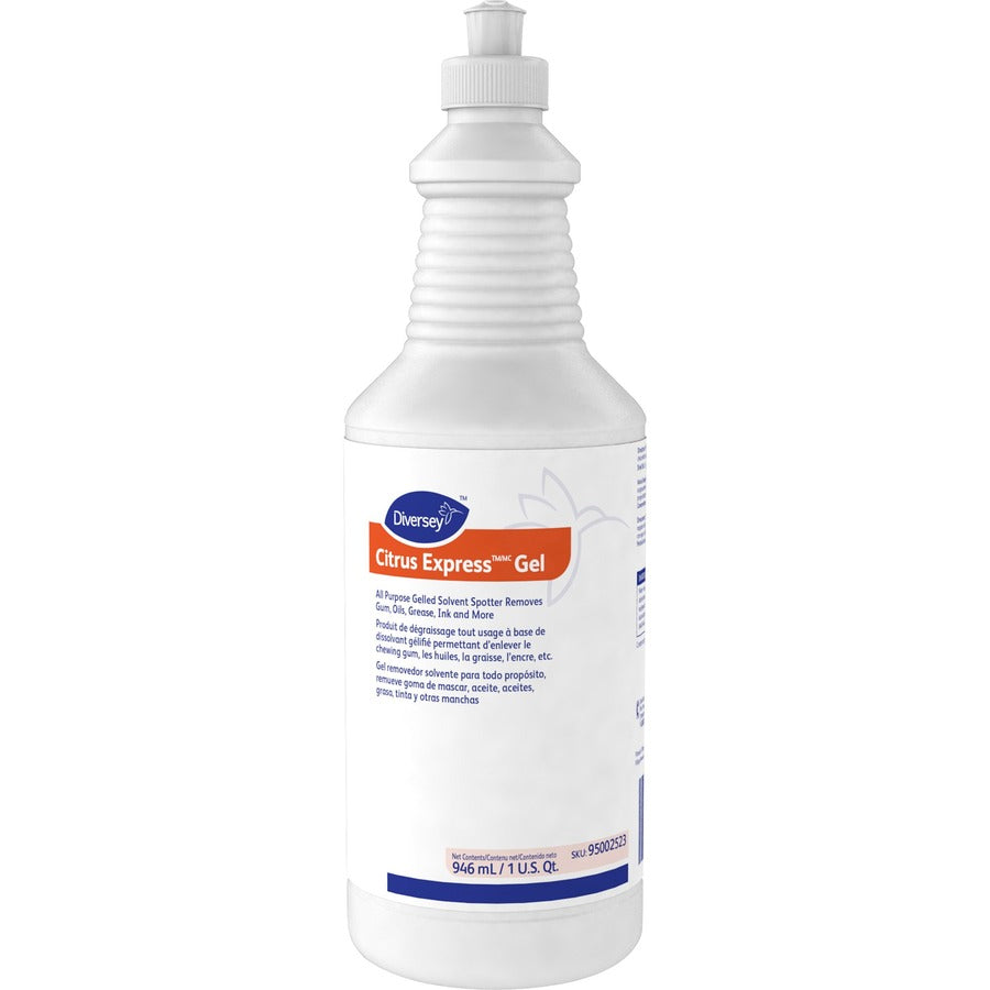 Diversey Citrus Express Gel Solvent Spotter - 32 fl oz (1 quart) - Citrus Scent - 6 / Carton - Pleasant Scent - White