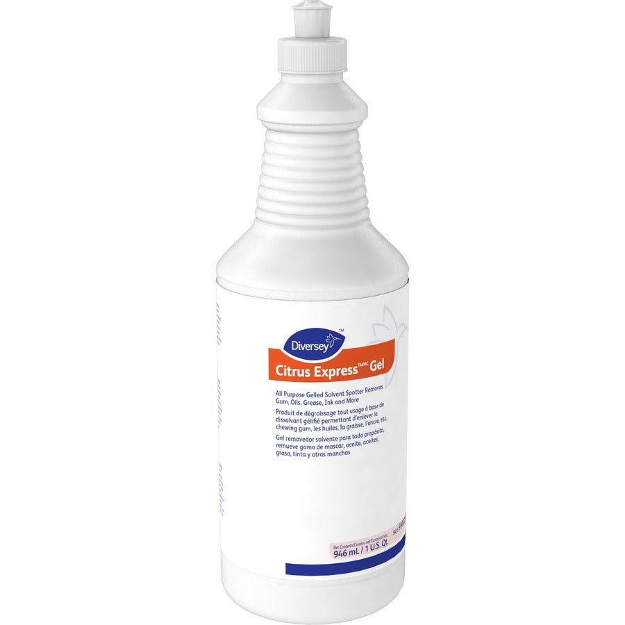 Diversey Citrus Express Gel Solvent Spotter - 32 fl oz (1 quart) - Citrus Scent - 6 / Carton - Pleasant Scent - White