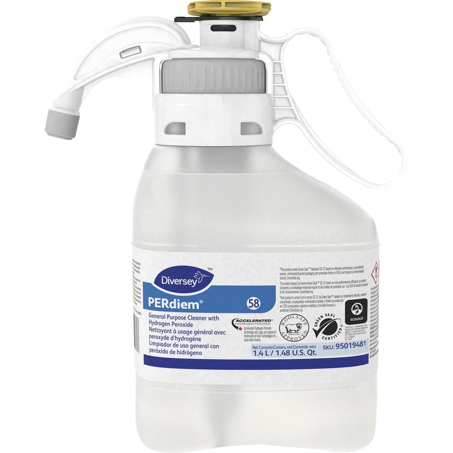 Diversey PERdiem General Purpose Cleaner - Concentrate - 47.3 fl oz (1.5 quart)Bottle - 2 / Carton - Dye-free, Odorless, Fragrance-free, Rinse-free, Recyclable, Environmentally Friendly - Clear