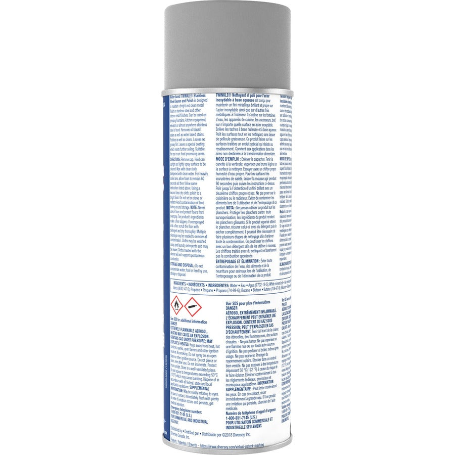 Twinkle Stainless Steel Cleaner/Polish - Ready-To-Use - 17 oz (1.06 lb) - Characteristic Scent - 12 / Carton - Film-free, Residue-free, Water Based, Lemon Scent, CFC-free - White