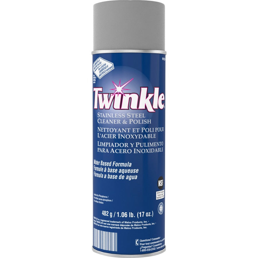 Twinkle Stainless Steel Cleaner/Polish - Ready-To-Use - 17 oz (1.06 lb) - Characteristic Scent - 12 / Carton - Film-free, Residue-free, Water Based, Lemon Scent, CFC-free - White