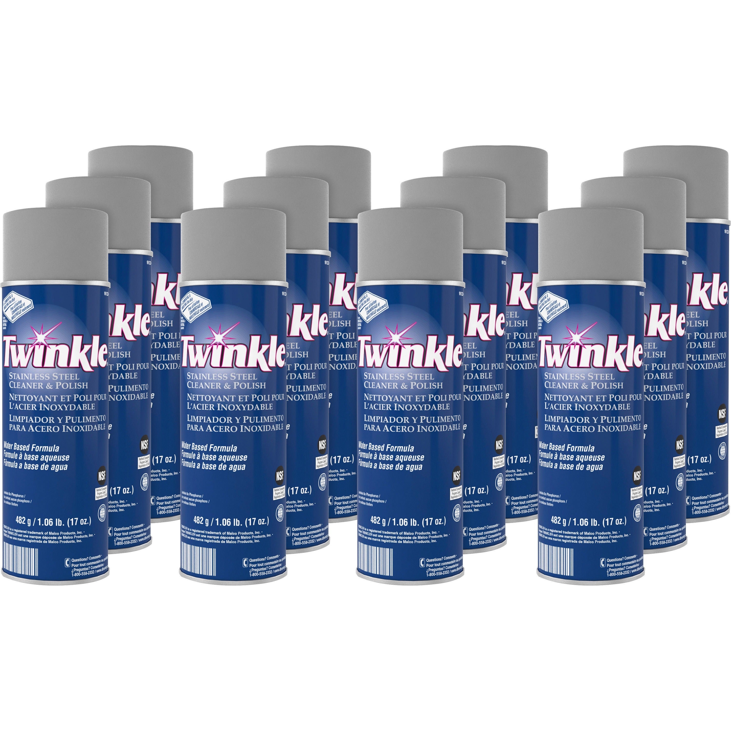 twinkle-stainless-steel-cleaner-polish-ready-to-use-17-oz-106-lb-characteristic-scent-12-carton-film-free-residue-free-water-based-lemon-scent-cfc-free-white_dvo991224ct - 1
