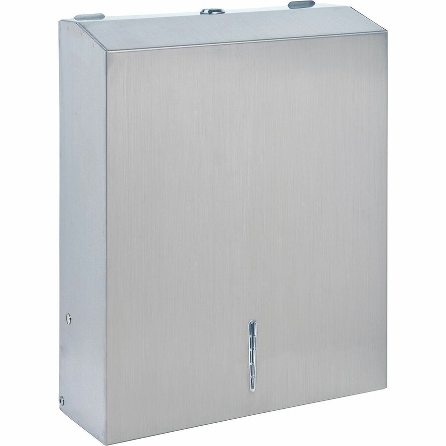 Genuine Joe C-Fold/Multi-fold Towel Dispenser Cabinet - C Fold, Multifold Dispenser - 13.5" Height x 11" Width x 4.3" Depth - Stainless Steel, Metal - Silver - Wall Mountable - 6 / Carton