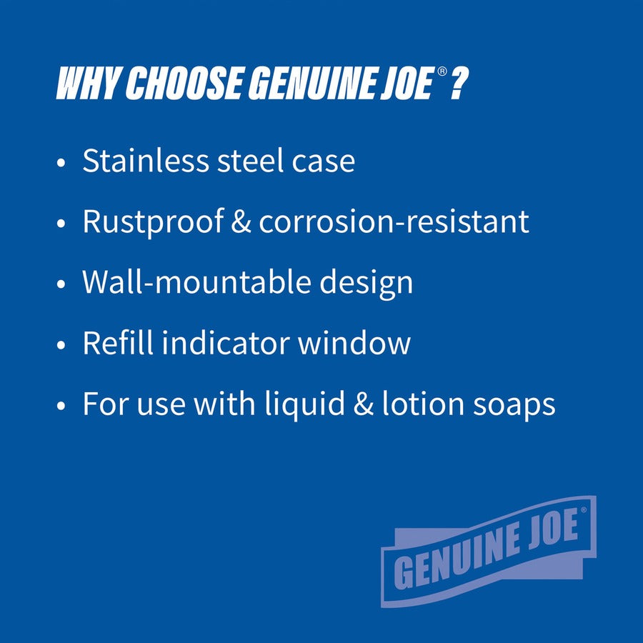 genuine-joe-liquid-lotion-soap-dispenser-manual-3150-fl-oz-capacity-corrosion-resistant-wall-mountable-rust-proof-stainless-steel-24-carton_gjo02201ct - 8