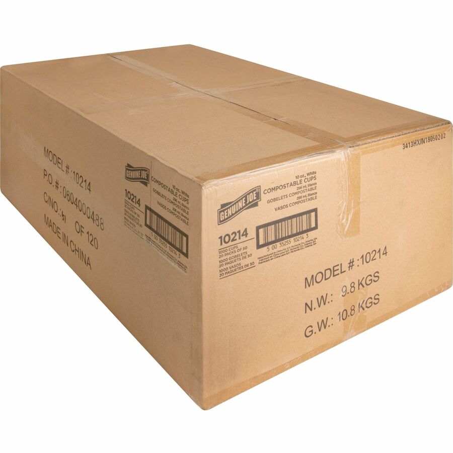 Genuine Joe 10 oz Eco-friendly Paper Cups - 50 / Pack - 20 / Carton - White - Paper - Coffee, Tea, Hot Chocolate