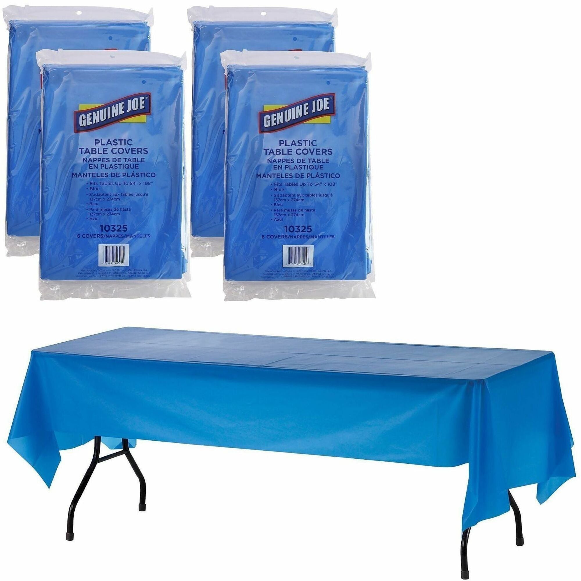 Genuine Joe Plastic Rectangular Table Covers - 108" Length x 54" Width - Plastic - Blue - 24 / Carton