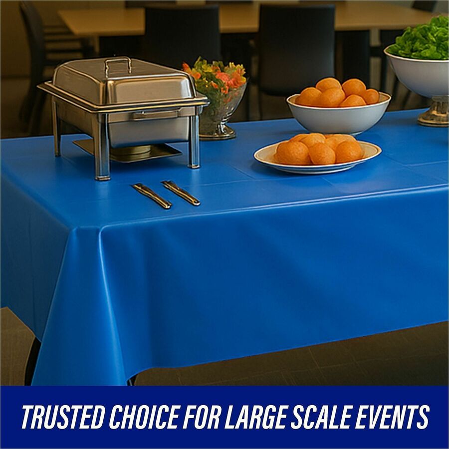 Genuine Joe Plastic Rectangular Table Covers - 108" Length x 54" Width - Plastic - Blue - 24 / Carton