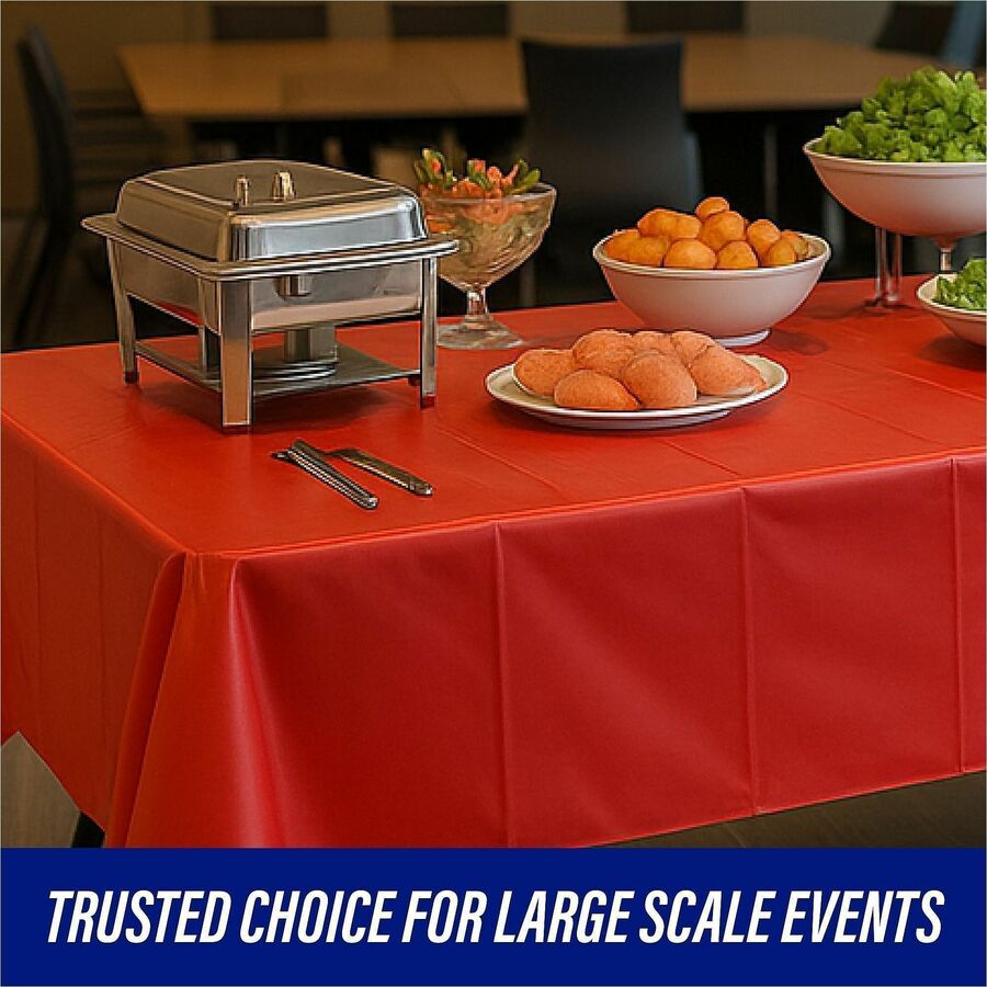 Genuine Joe Plastic Rectangular Table Covers - 108" Length x 54" Width - Plastic - Red - 24 / Carton