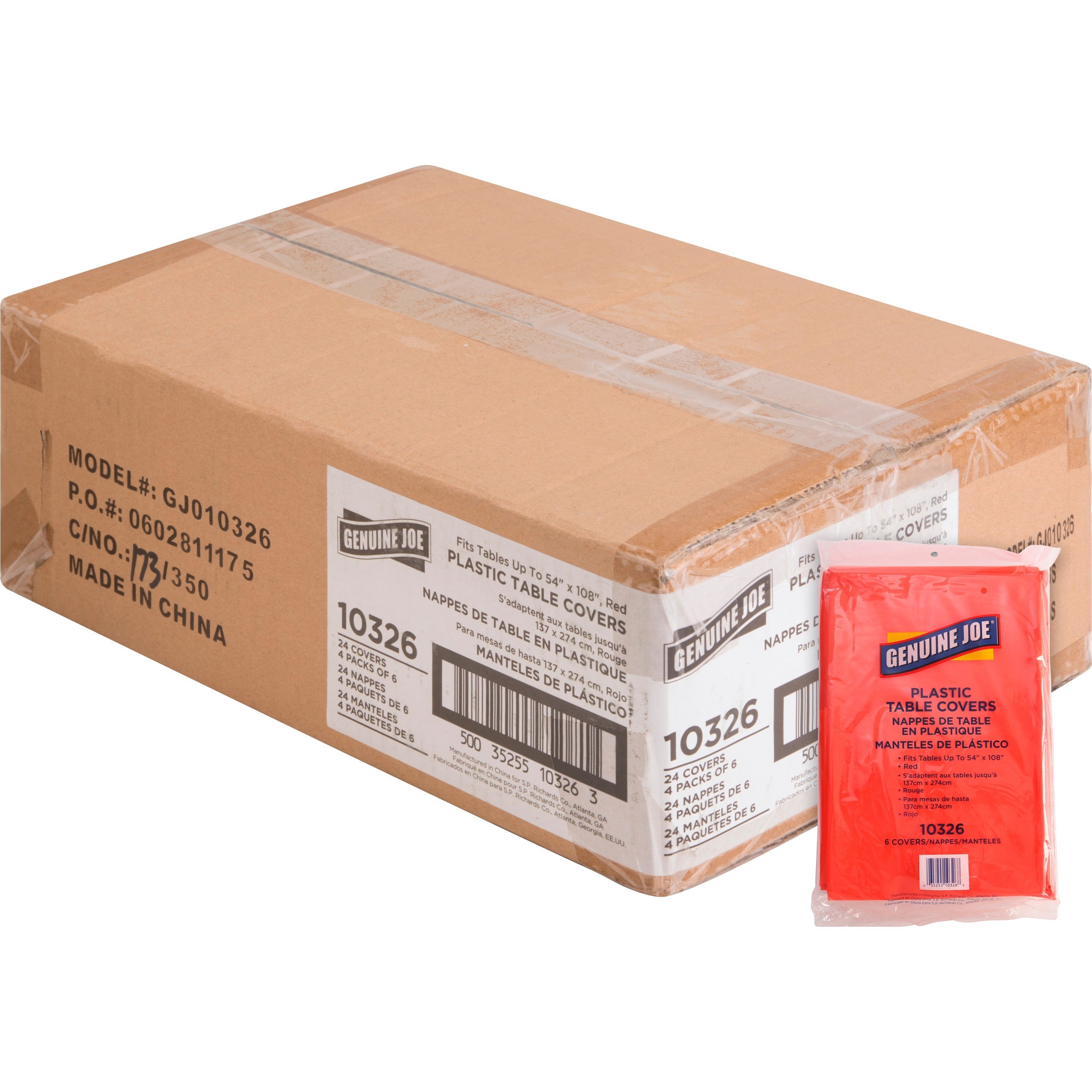 genuine-joe-plastic-rectangular-table-covers-108-length-x-54-width-plastic-red-24-carton_gjo10326ct - 1