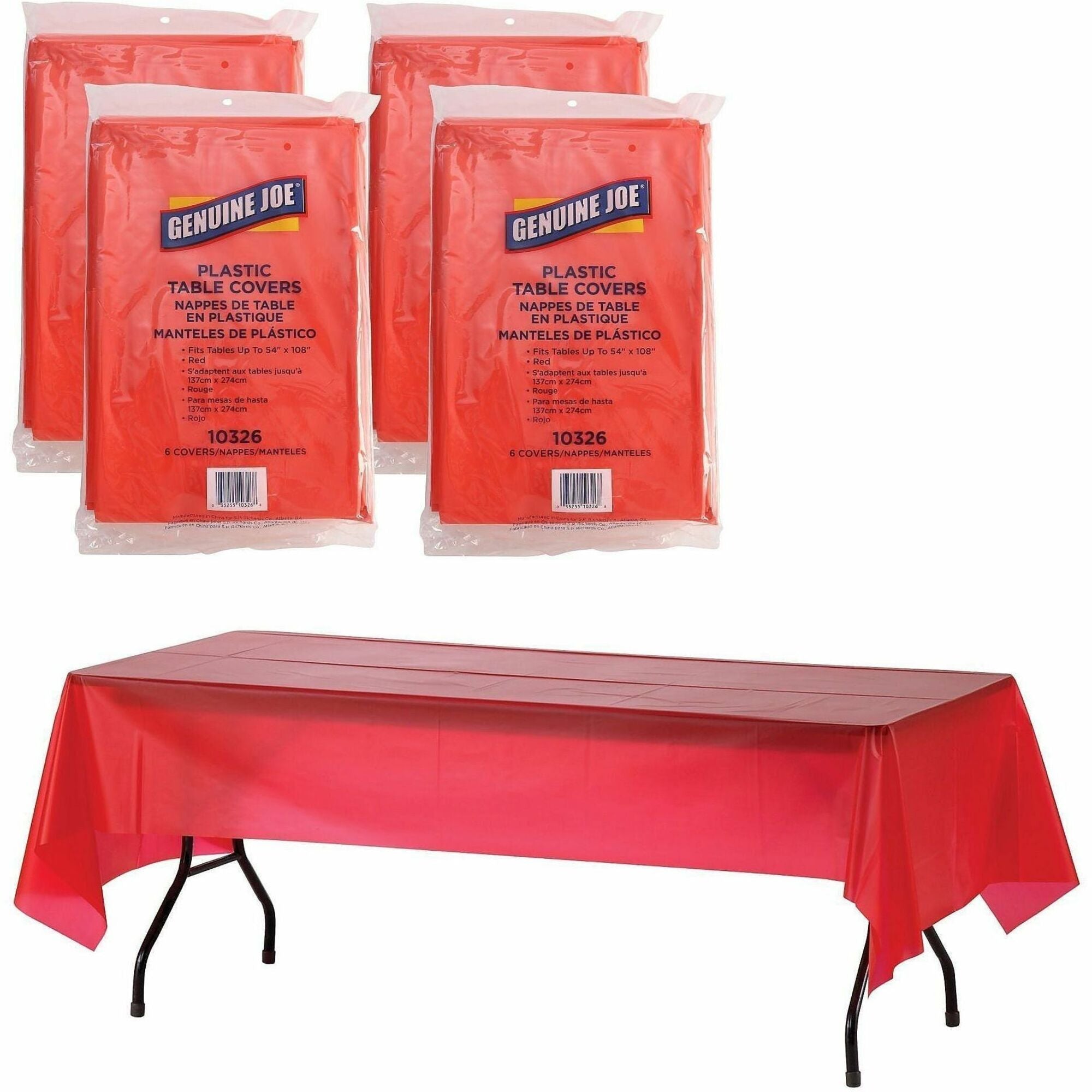 Genuine Joe Plastic Rectangular Table Covers - 108" Length x 54" Width - Plastic - Red - 24 / Carton