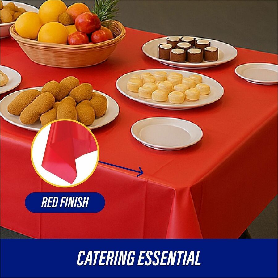 Genuine Joe Plastic Rectangular Table Covers - 108" Length x 54" Width - Plastic - Red - 24 / Carton