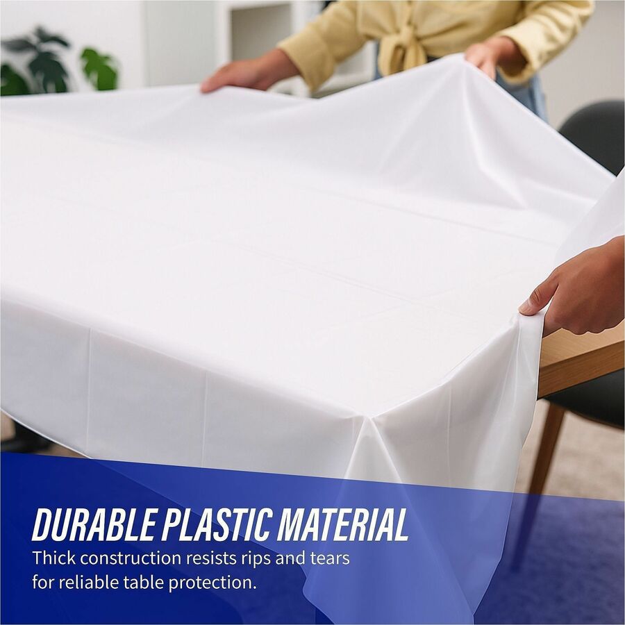 Genuine Joe Plastic Rectangular Table Covers - 108" Length x 54" Width - Plastic - White - 24 / Carton