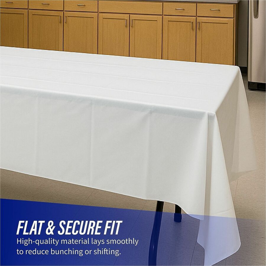 Genuine Joe Plastic Rectangular Table Covers - 108" Length x 54" Width - Plastic - White - 24 / Carton