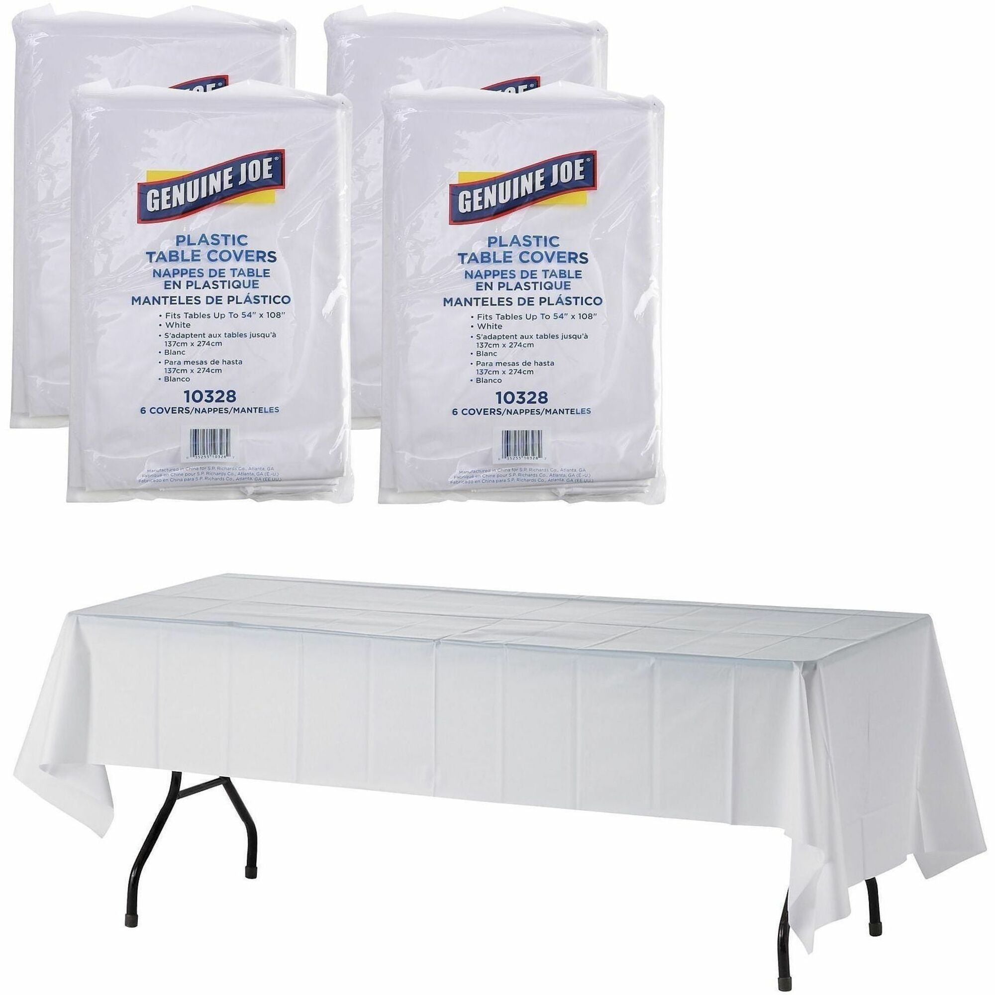 Genuine Joe Plastic Rectangular Table Covers - 108" Length x 54" Width - Plastic - White - 24 / Carton