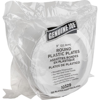 Genuine Joe 9" Reusable Plastic Plates - 125 / Pack - Serving - Disposable - White - Plastic Body - 4 / Carton