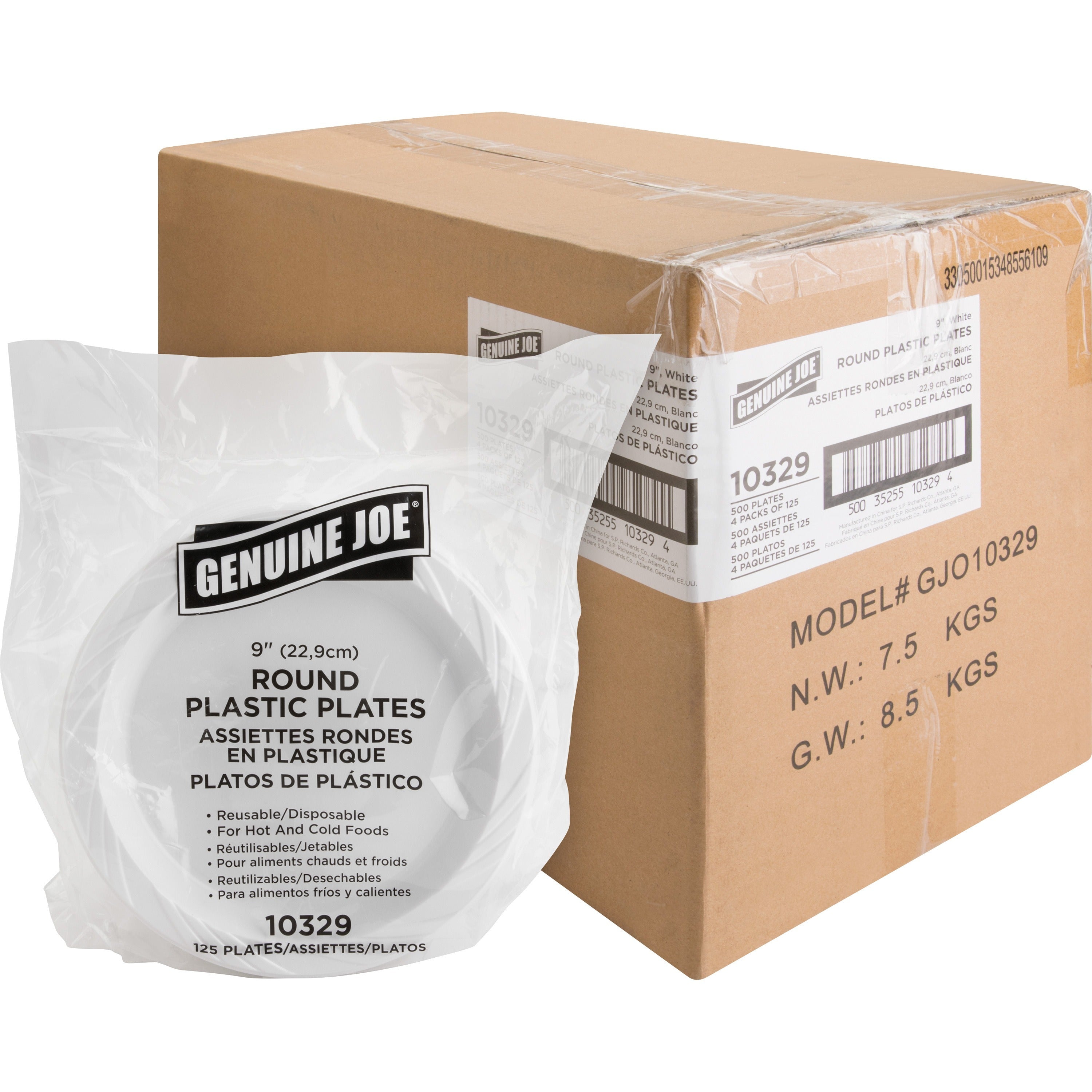 genuine-joe-9-reusable-plastic-plates-125-pack-serving-disposable-white-plastic-body-4-carton_gjo10329ct - 1