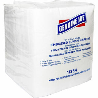 Genuine Joe Lunch Napkins - 1 Ply - Quarter-fold - 13" x 11.25" - White - Embossed, Soft, Versatile - For Lunch - 400 Per Pack - 6 / Carton