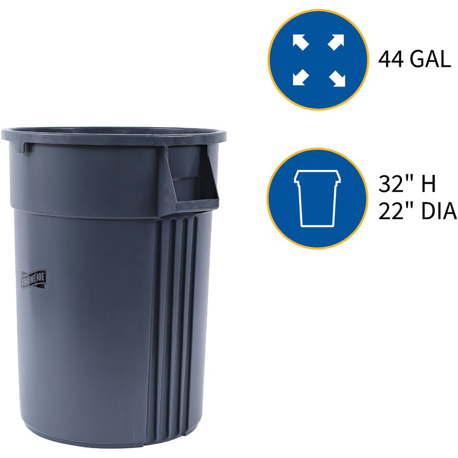 Genuine Joe 44-gallon Heavy-duty Trash Container - 44 gal Capacity - Heavy Duty, Handle - 24" Height x 31.5" Width x 24" Depth - Gray - 4 / Carton