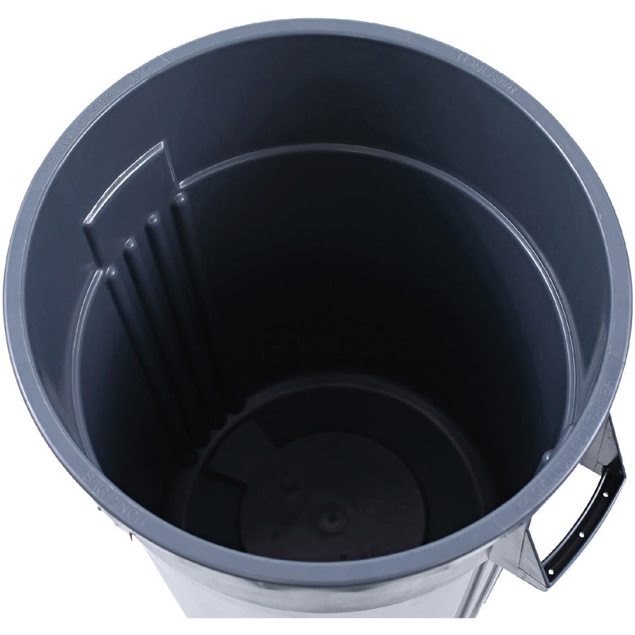 Genuine Joe 44-gallon Heavy-duty Trash Container - 44 gal Capacity - Heavy Duty, Handle - 24" Height x 31.5" Width x 24" Depth - Gray - 4 / Carton
