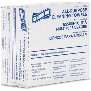 Genuine Joe All-Purpose Cleaning Towels - 16.50" x 9.50" - White - Fabric - Soft, Reusable, Absorbent, Medium Duty - For Multipurpose - 100 Per Box - 10 / Carton