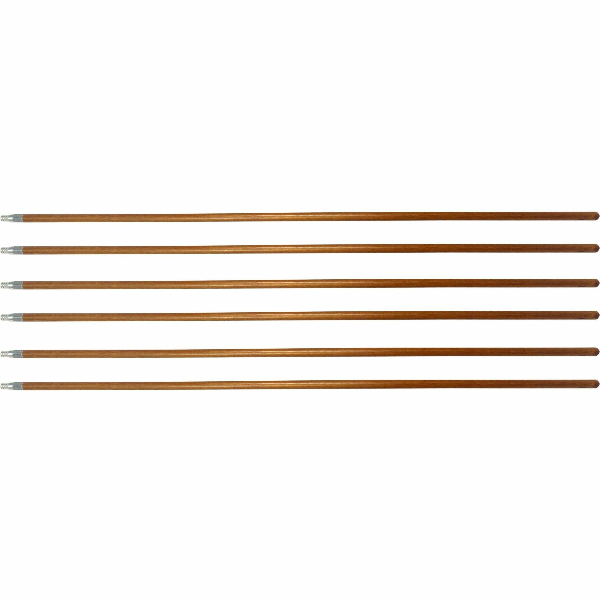 Genuine Joe Wood Handle with Threaded Metal Tip - Natural - Metal, Wood - 6 / Carton