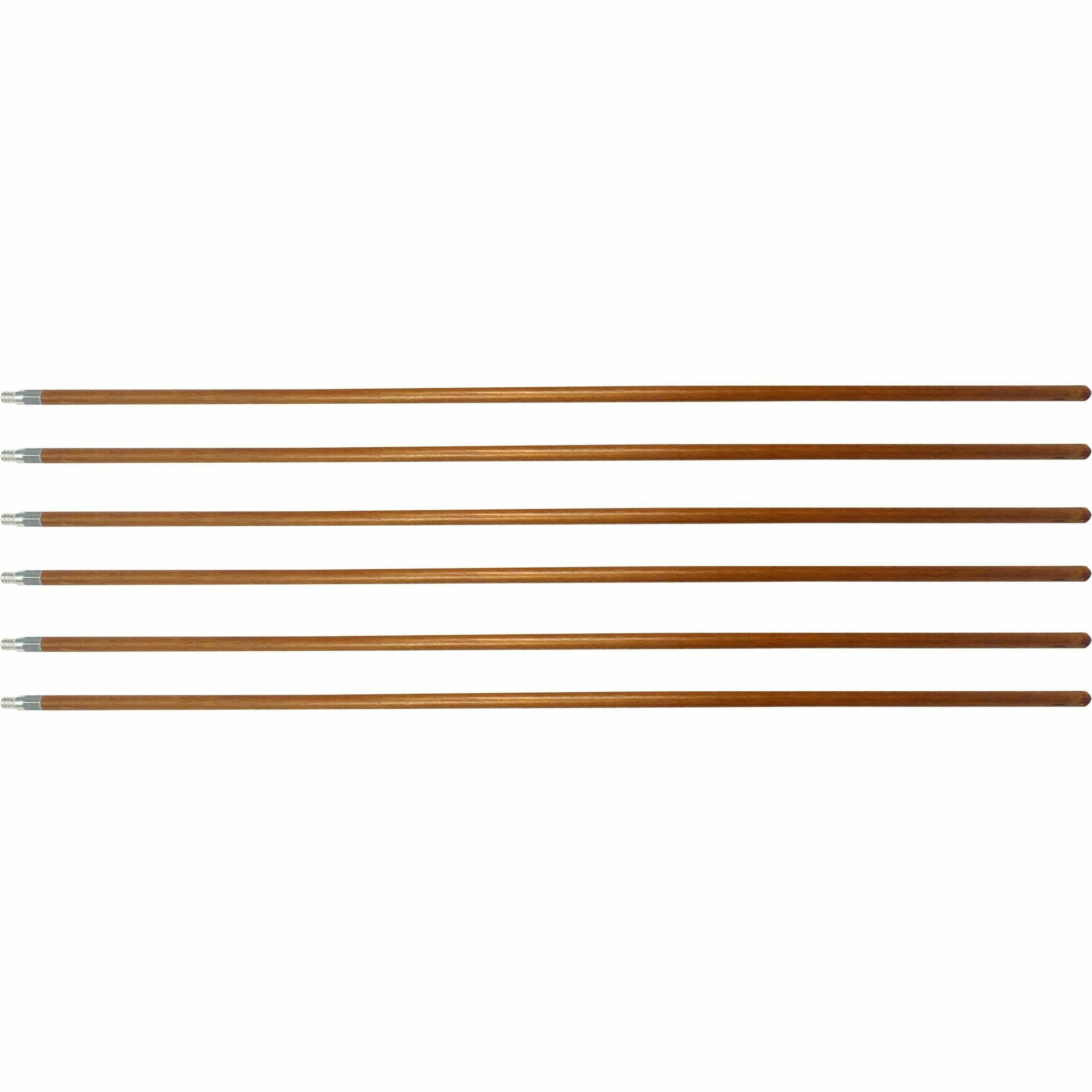 Genuine Joe Wood Handle with Threaded Metal Tip - Natural - Metal, Wood - 6 / Carton