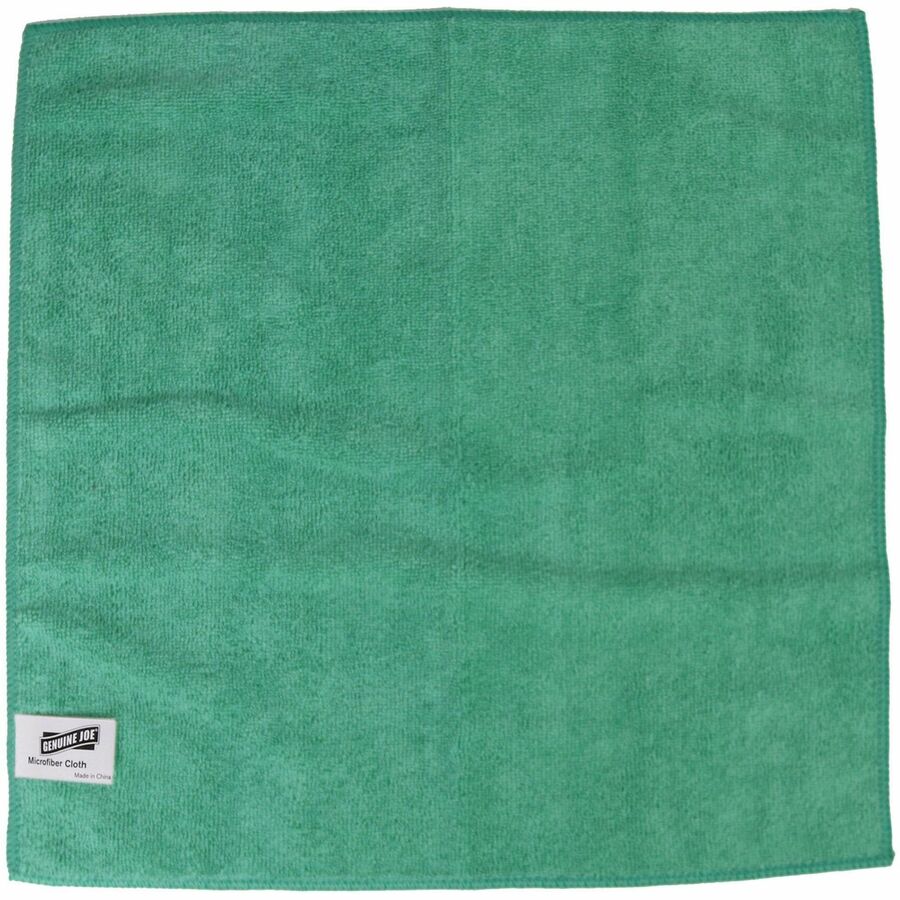 Genuine Joe General Purpose Microfiber Cloth - For General Purpose - 16" Length x 16" Width - 12.0 / Bag - 15 / Carton - Green