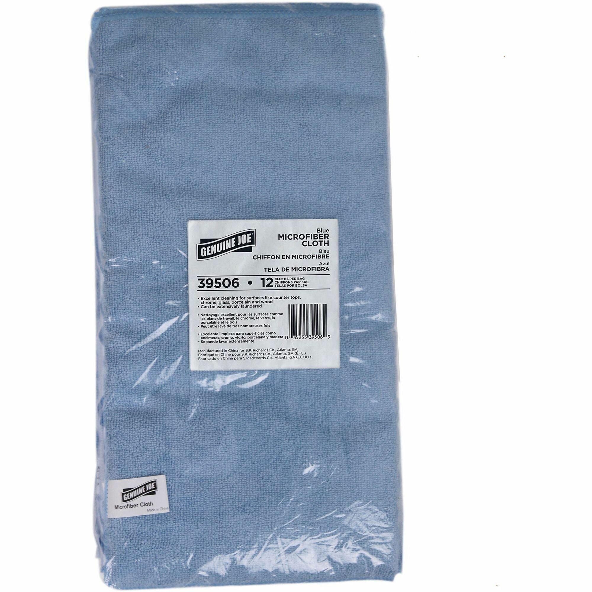 Genuine Joe General Purpose Microfiber Cloth - For General Purpose - 16" Length x 16" Width - 12.0 / Bag - 15 / Carton - Blue