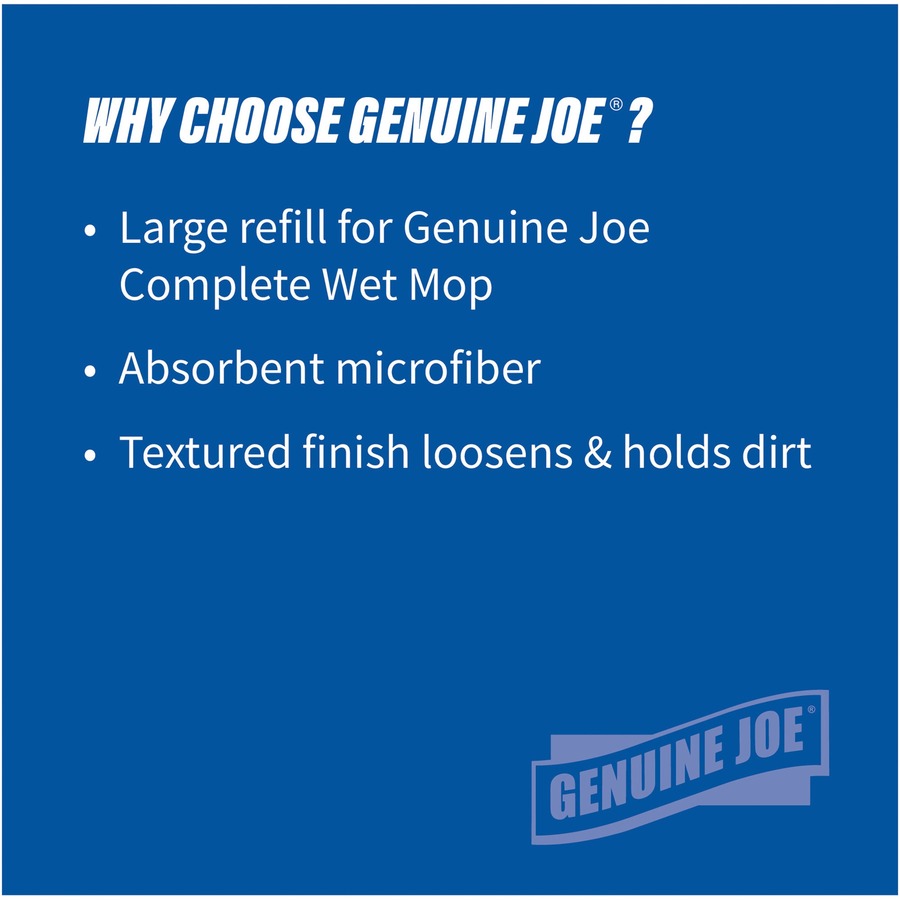 Genuine Joe Microfiber Wet Mophead Refill - MicroFiber - Blue - 12 / Carton
