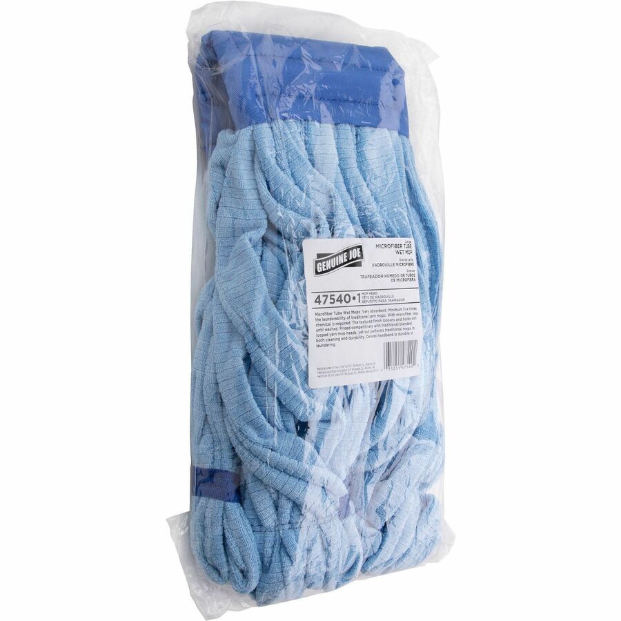 Genuine Joe Microfiber Wet Mophead Refill - MicroFiber - Blue - 12 / Carton
