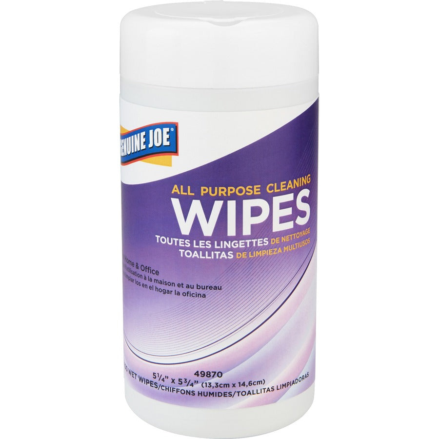Genuine Joe All Purpose Cleaning Wipes - 5.88" Length x 5.13" Width - 100 / Canister - 12 / Carton - Pre-moistened, Non-abrasive, Non-toxic, Soft - Multi