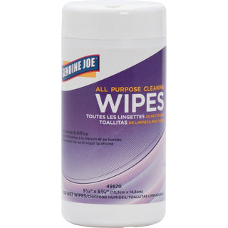 Genuine Joe All Purpose Cleaning Wipes - 5.88" Length x 5.13" Width - 100 / Canister - 12 / Carton - Pre-moistened, Non-abrasive, Non-toxic, Soft - Multi