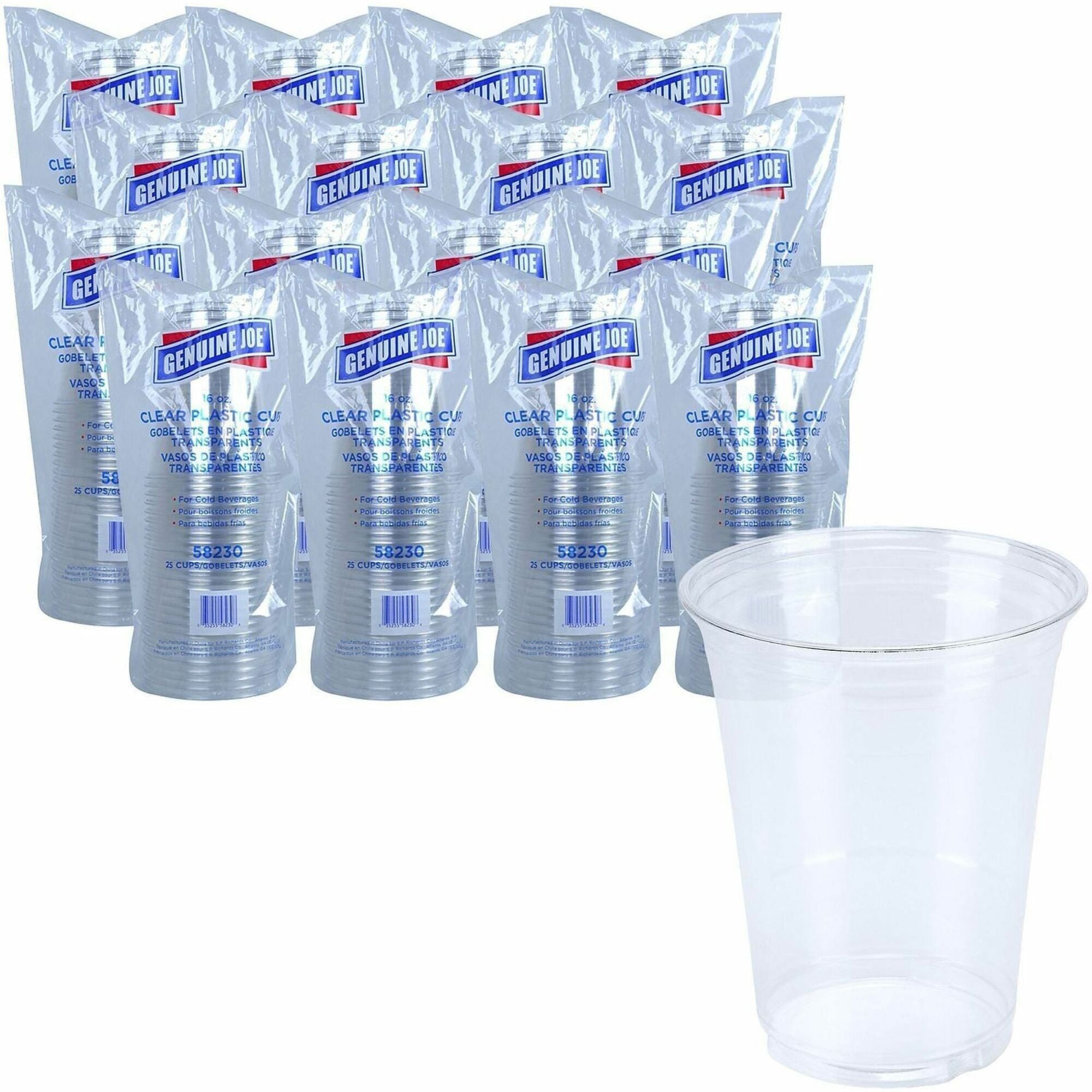 Genuine Joe 16 oz Clear Plastic Cups - 25 / Pack - 20 / Carton - Clear - Plastic - Cold Drink, Beverage