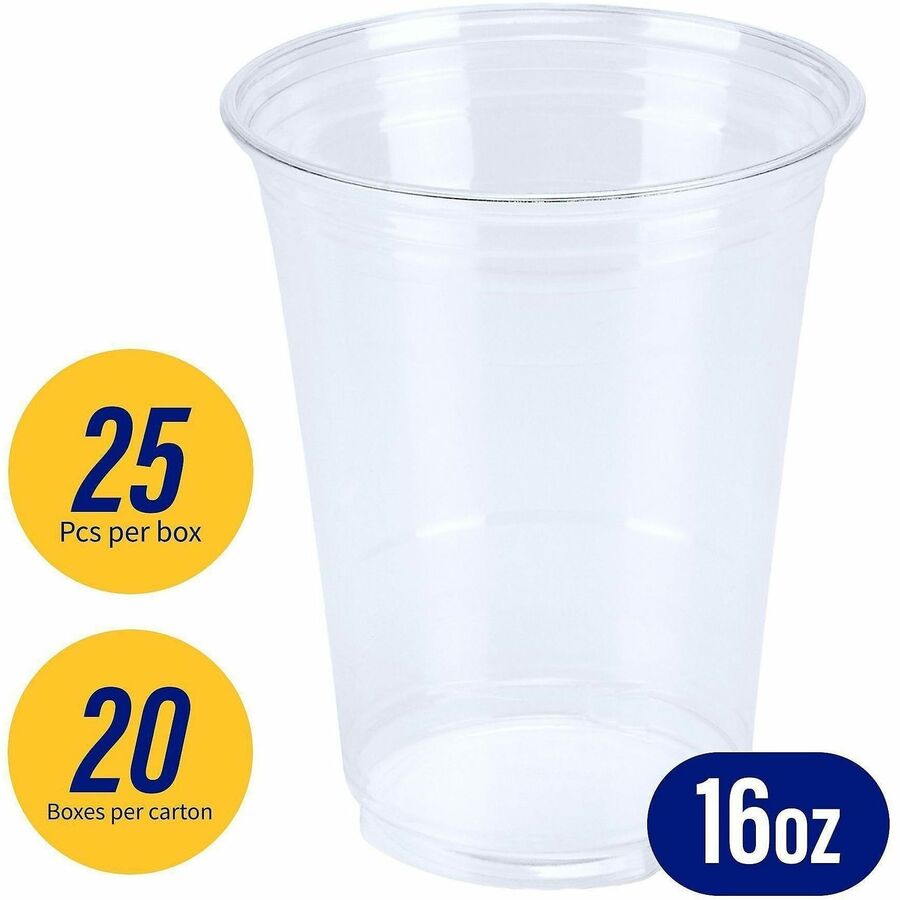 Genuine Joe 16 oz Clear Plastic Cups - 25 / Pack - 20 / Carton - Clear - Plastic - Cold Drink, Beverage