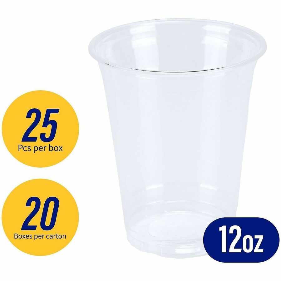 Genuine Joe 12 oz Clear Plastic Cups - 25 / Pack - 20 / Carton - Clear - Plastic - Cold Drink, Beverage