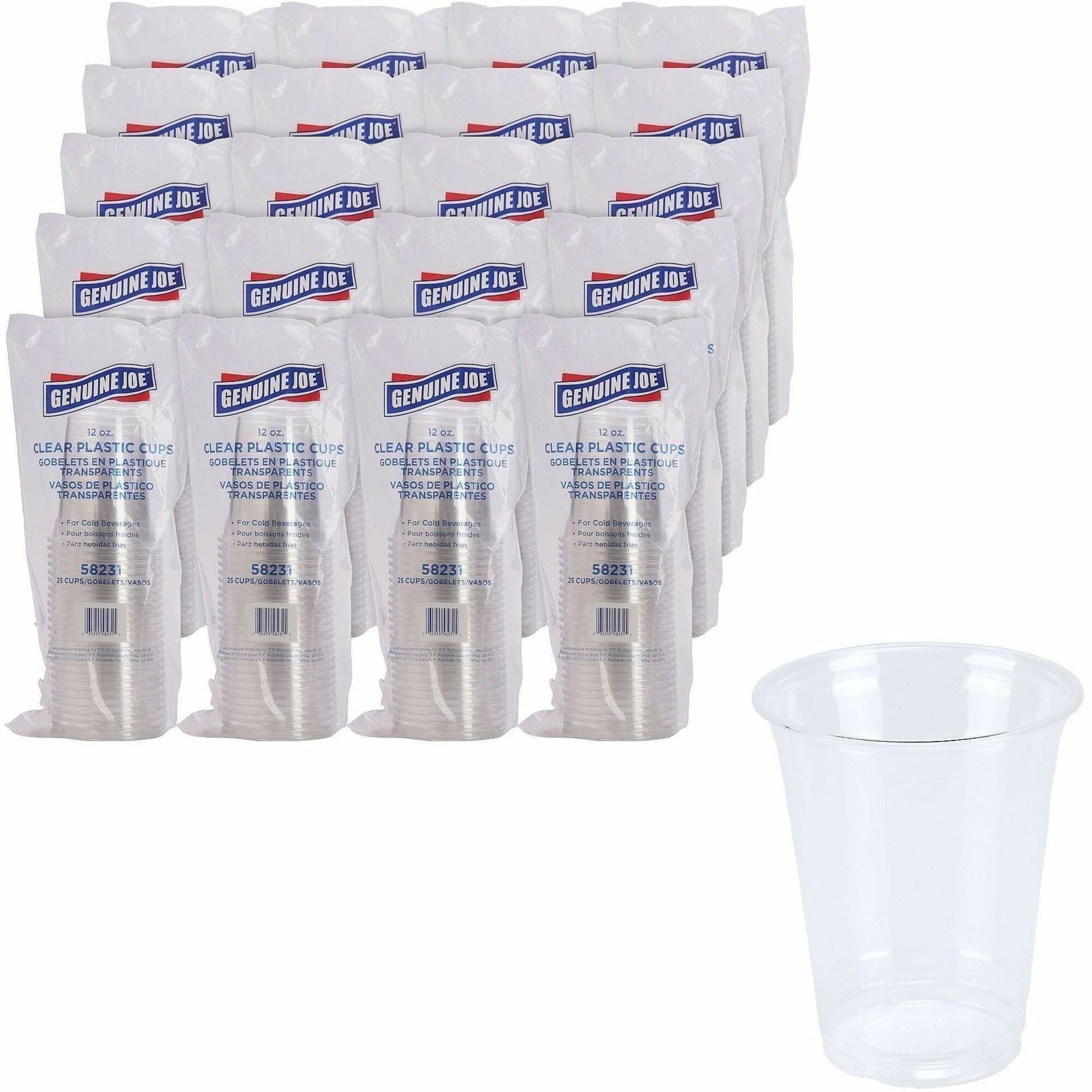 Genuine Joe 12 oz Clear Plastic Cups - 25 / Pack - 20 / Carton - Clear - Plastic - Cold Drink, Beverage