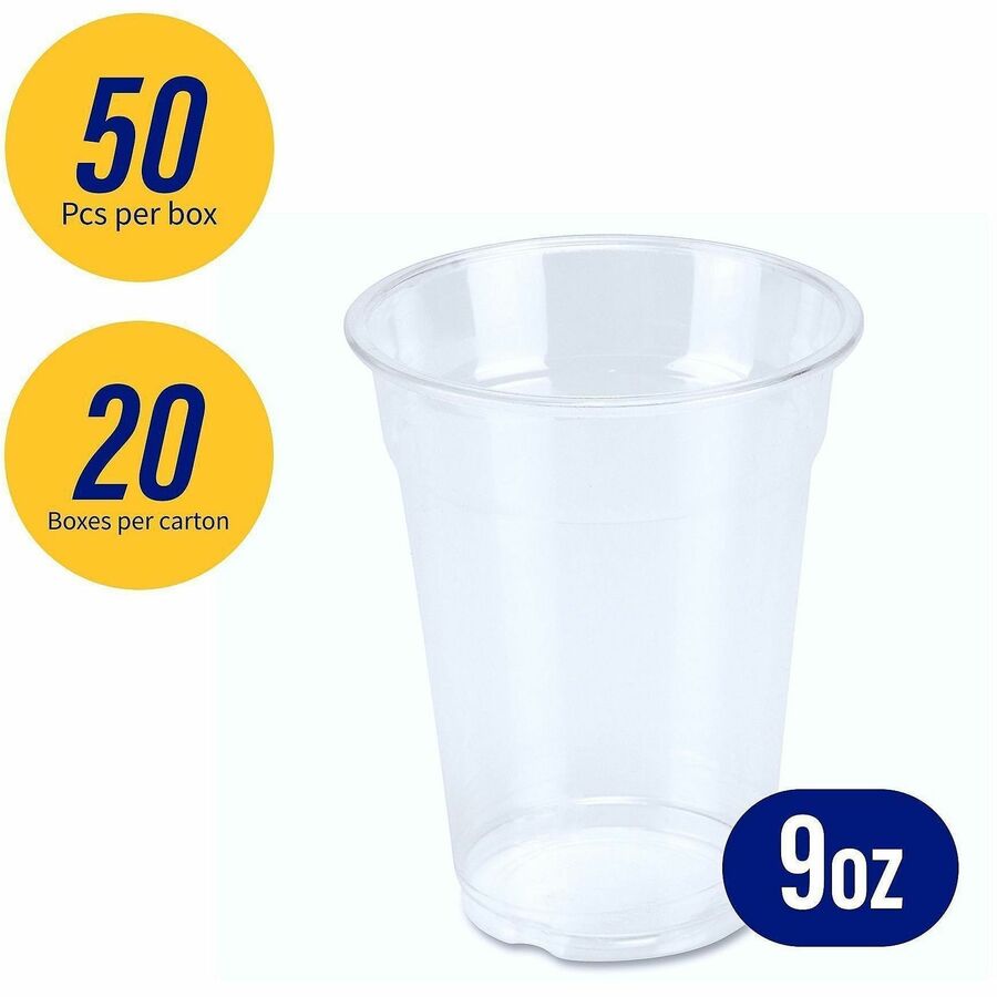 Genuine Joe 9 oz Clear Plastic Cups - 50 / Pack - 20 / Carton - Clear - Plastic - Cold Drink, Beverage