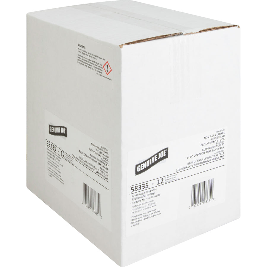 genuine-joe-non-para-green-apple-scent-urinal-screen-lasts-upto-30-days-non-para-deodorizer-odor-neutralizer-acid-free-water-soluble-72-carton-blue_gjo58335ct - 6