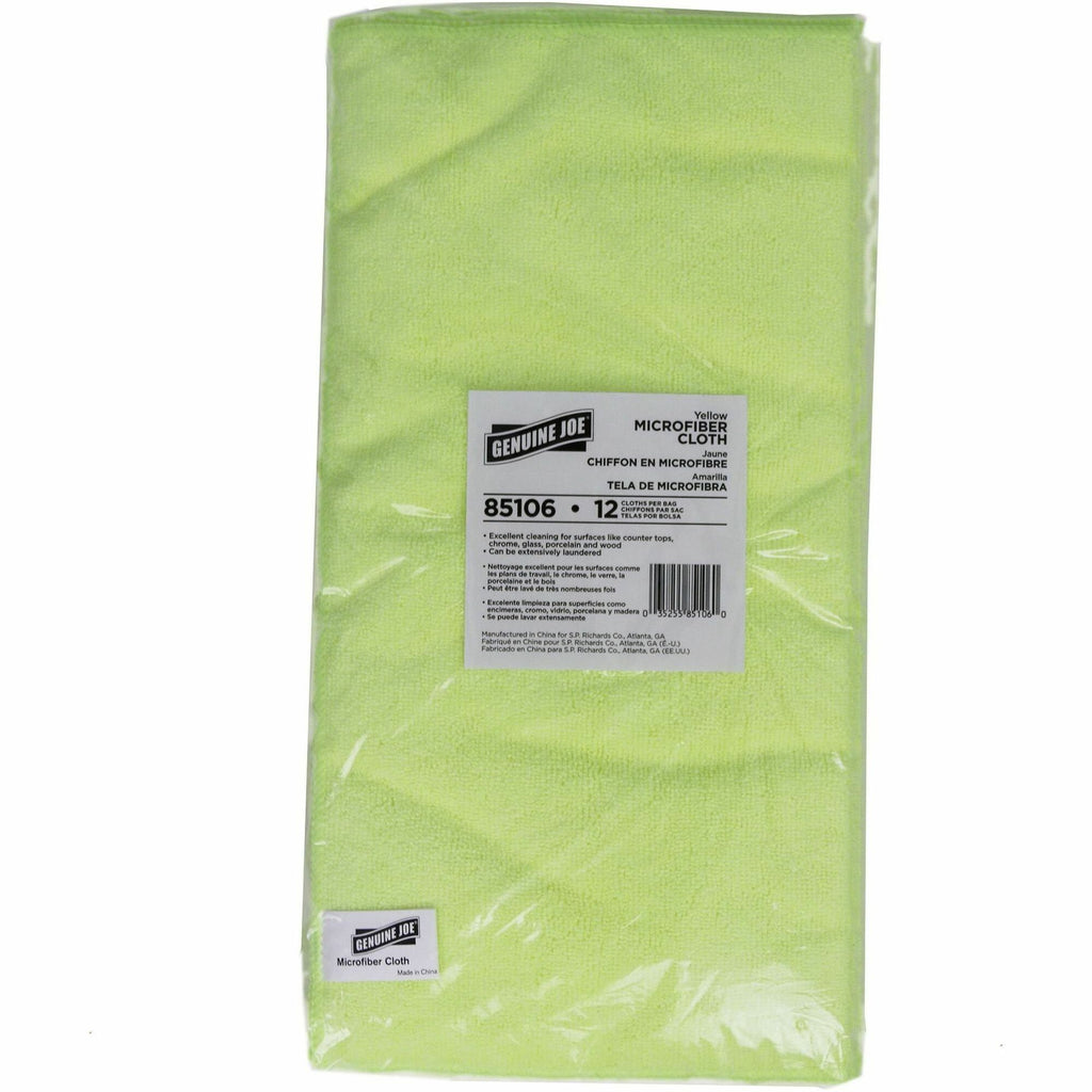 Genuine Joe General-purpose Microfiber Cloth - For General Purpose - 16" Length x 16" Width - 12.0 / Bag - 15 / Carton - Durable - Yellow