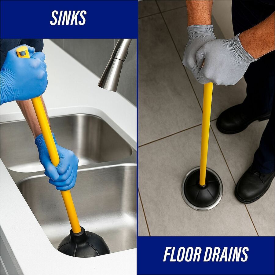 Genuine Joe Value Plus Plunger - 5.75" Cup Diameter - 23" Length - Yellow - Drain, Toilet, Pipe