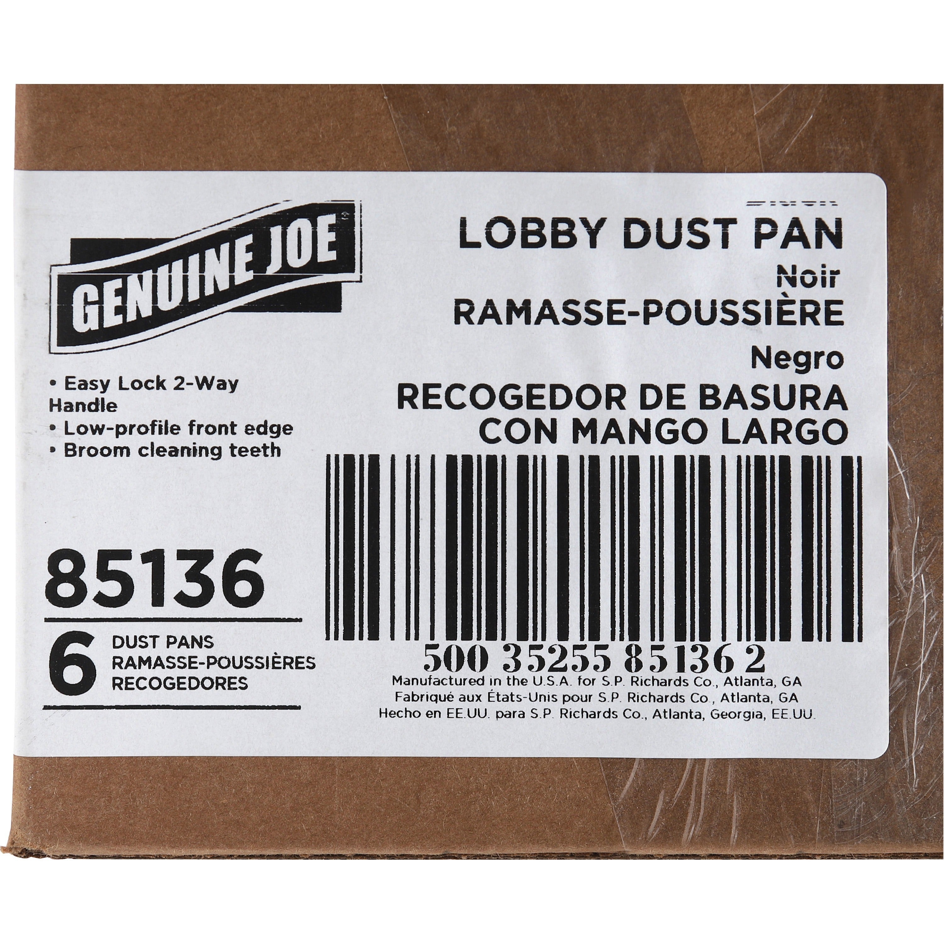Genuine Joe Lobby Dust Pan - 12" Wide - 30" Handle - Plastic - Black - 6 / Carton - 2