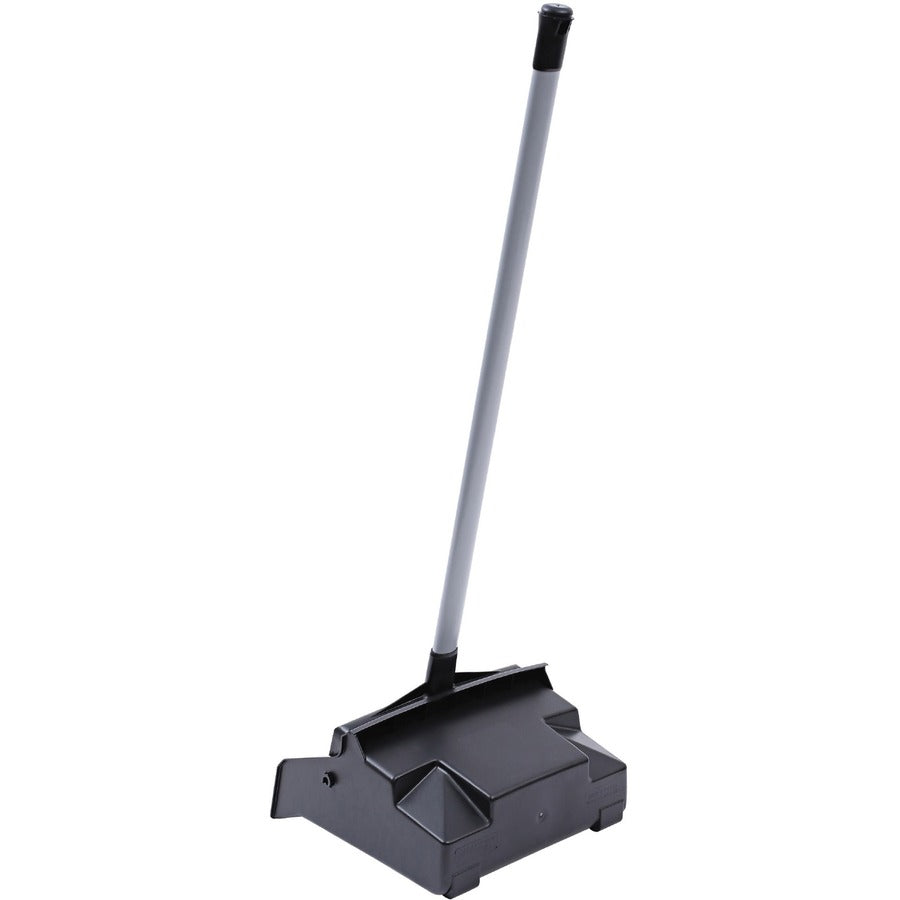 Genuine Joe Lobby Dust Pan - 12" Wide - 30" Handle - Plastic - Black - 6 / Carton