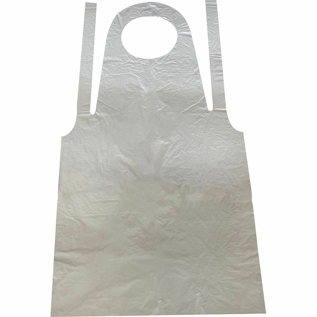 Genuine Joe 50" Disposable Poly Apron - Polyethylene, Polyethylene - For Food Handling, Manufacturing - White - 10 / Carton