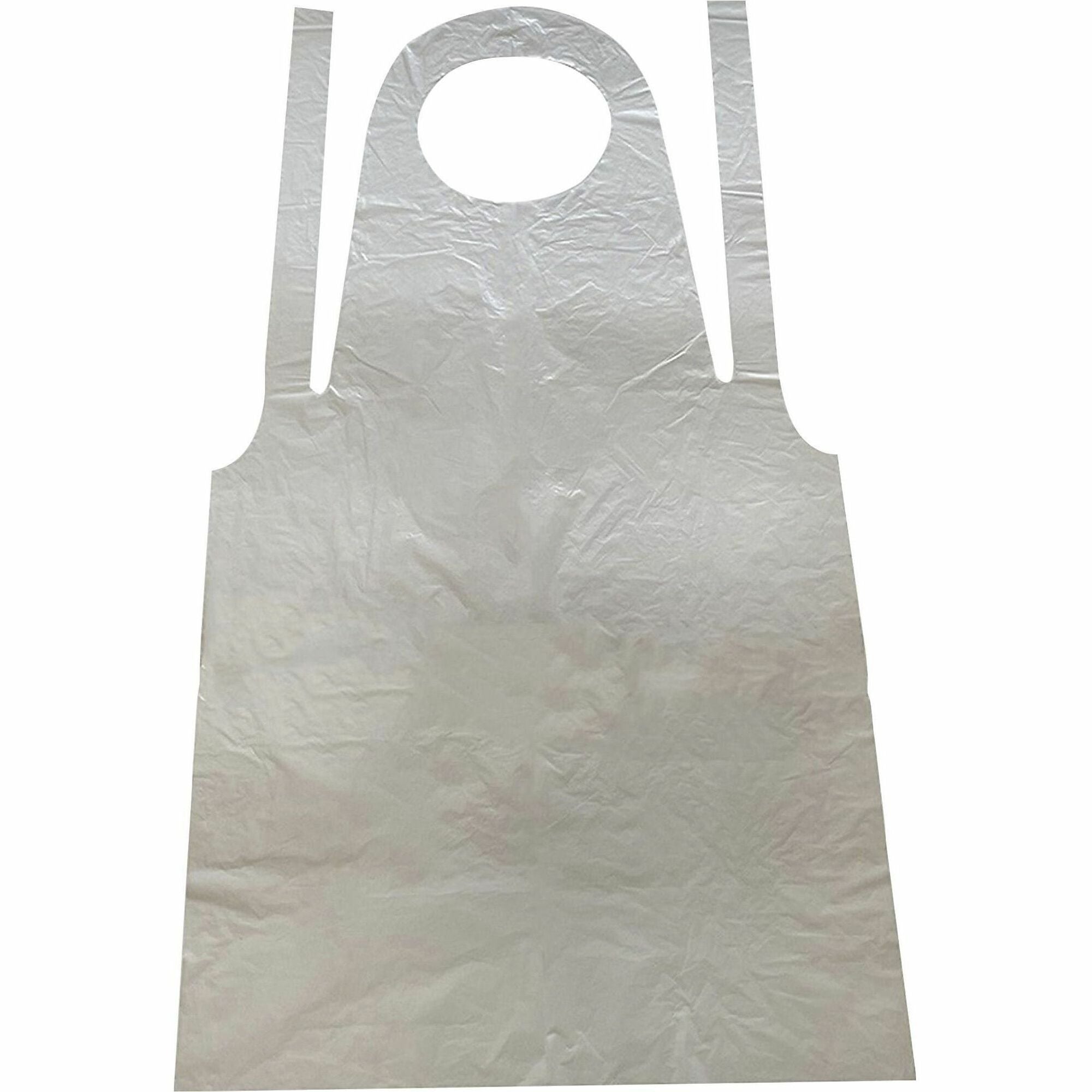 Genuine Joe 50" Disposable Poly Apron - Polyethylene, Polyethylene - For Food Handling, Manufacturing - White - 10 / Carton