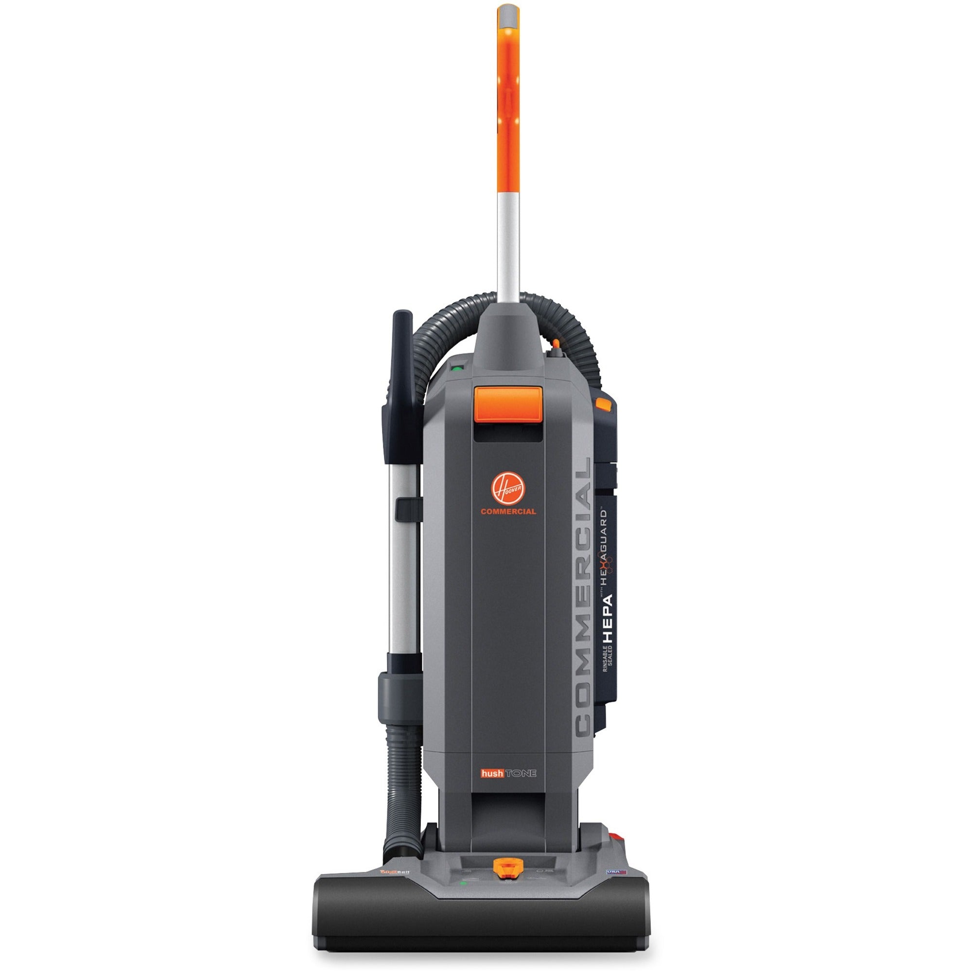 HushTone Vacuum Cleaner with Intellibelt, 15" Cleaning Path, Gray/Orange