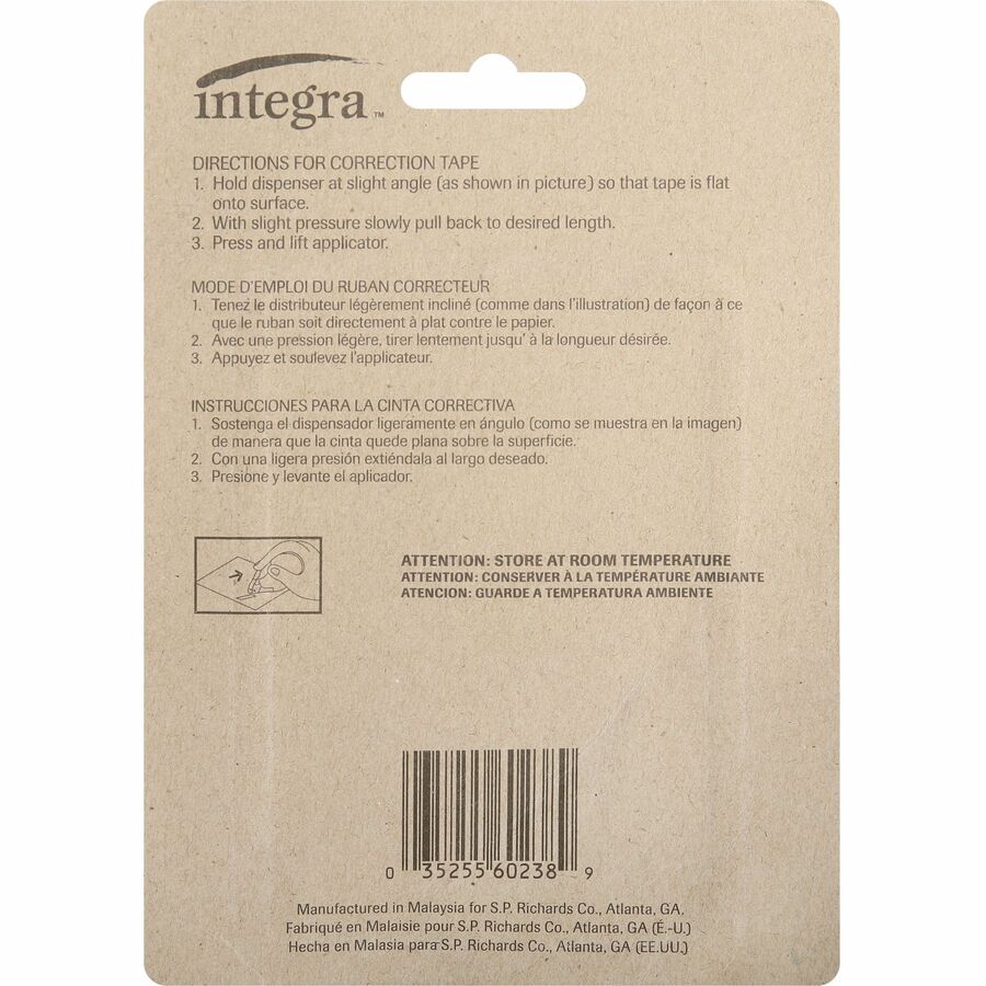 Integra Correction Tape - 2 Dispensers/PK - Holds Total 1 Tape(s) - White - 2 / Pack