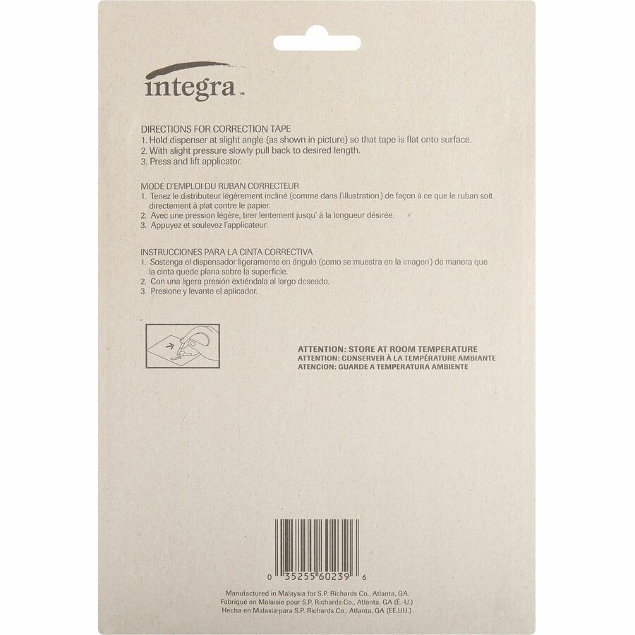 Integra Dispensing Correction Tape - Holds Total 1 Tape(s) - White - 6 / Pack